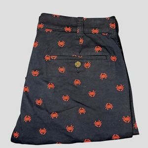 J.Crew Chino Crab Shorts 33 Men's Navy Blue Red Embroidered 9" Inseam Nautical